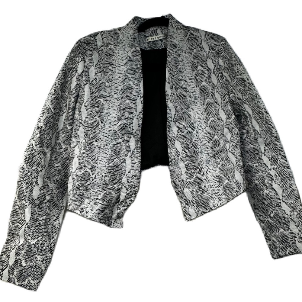 Alice + Olivia Lamb Leather PS white black snack print cropped jacket street - Picture 2 of 4